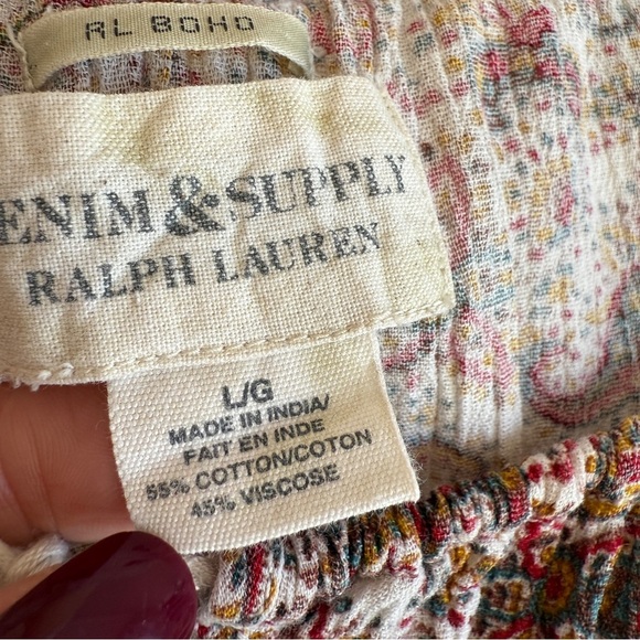 Denim & Supply Ralph Lauren Boho Peasant Tassle Top Cream Paisley - Picture 6 of 6